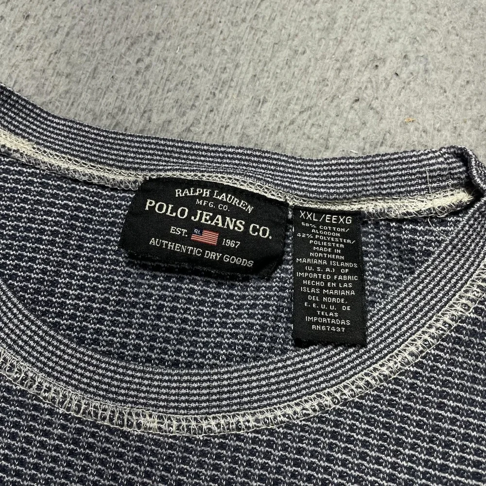 Polo Jeans Co Ralph Lauren Thermal Shirt Mens 2XL Blue Waffle Knit Long Slv VTG